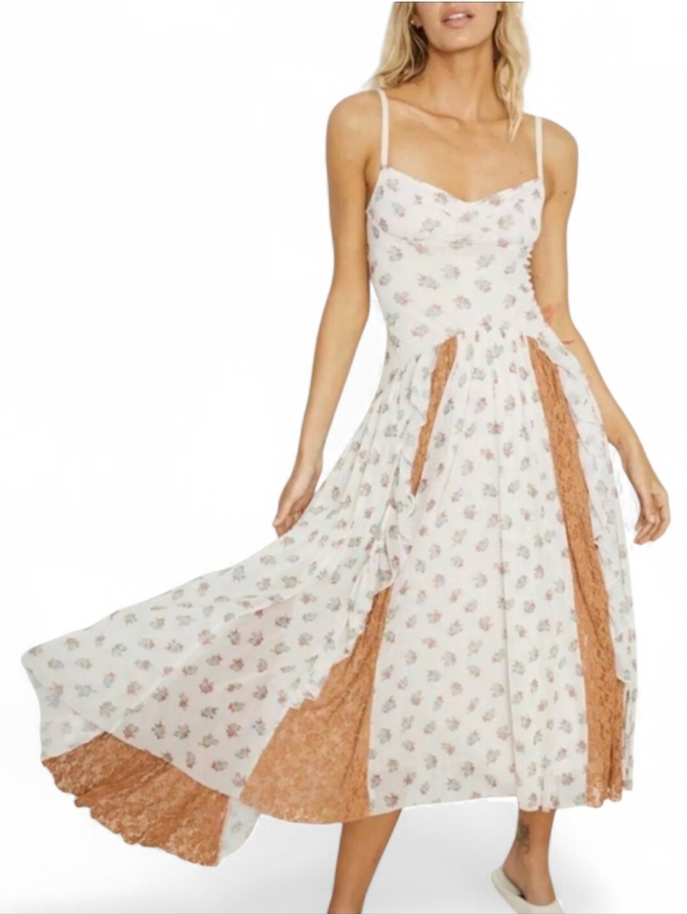 WE ARE HAH All Ruffled Up Floral Lace Insert Dress in Cheap Perfume - Medium